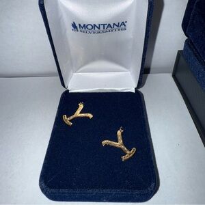 Montana Silversmiths Gold Yellowstone Brand Earrings NIB